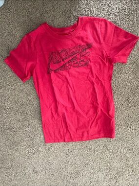 Nike Red Kids Graphic Tee with Black Logo